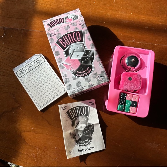 Bunco Social Dice Bell Fuzzy Die Party Game Cardinal Pink Edition 2005 - Picture 1 of 7